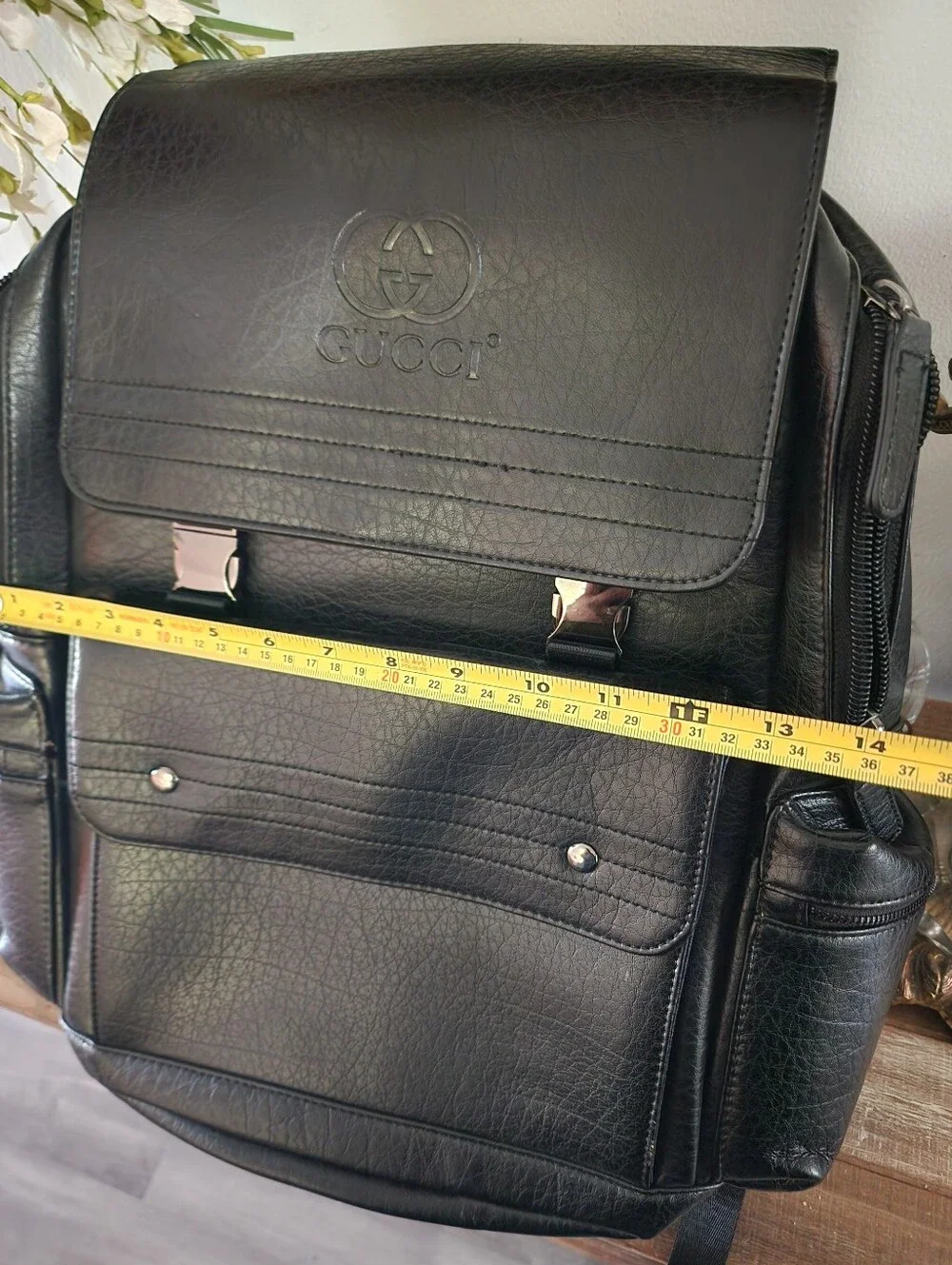 Black Faux Leather Laptop Backpack Travel Business School Unisex